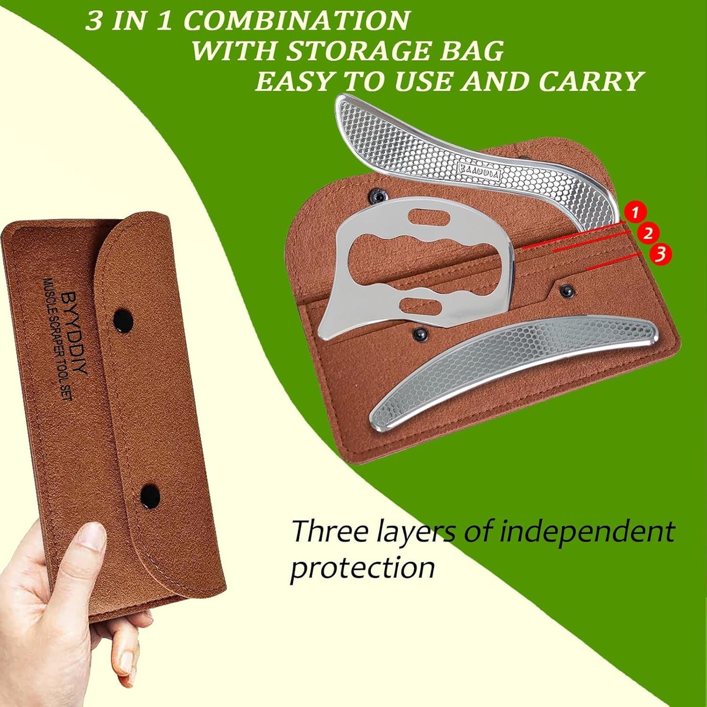 BYYDDIY 3 in 1 Stainless Steel Muscle Scraper Tools Set,Scraping Massage Tools for Physical Therapy & GuaSha Massage Scraper Tool
