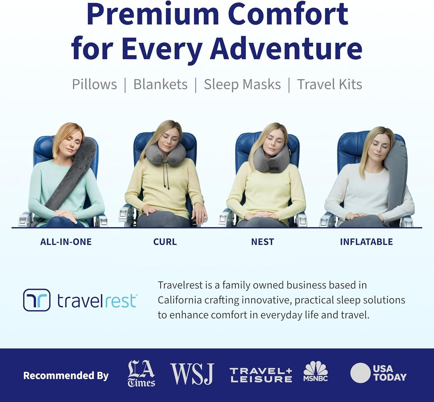 TRAVELREST Nest Memory Foam Travel Neck Pillow, Advanced Support for Long Flights, Patented Design, Optimal Relaxation, Compact, Ergonomic, Washable, On-The-Go, Attaches to Luggage - Gray