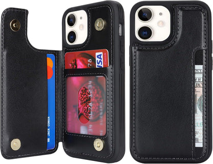 Cavor for iPhone 12 Mini Case Vertical Flip Cover for iPhone12 Mini Wallet Cases PU Leather Kickstand with Card Slots Holder Magnetic Clasp Protective Phone Cover for Women Girl Men-Black