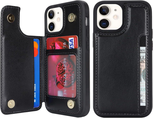 Cavor for iPhone 12 Mini Case Vertical Flip Cover for iPhone12 Mini Wallet Cases PU Leather Kickstand with Card Slots Holder Magnetic Clasp Protective Phone Cover for Women Girl Men-Black