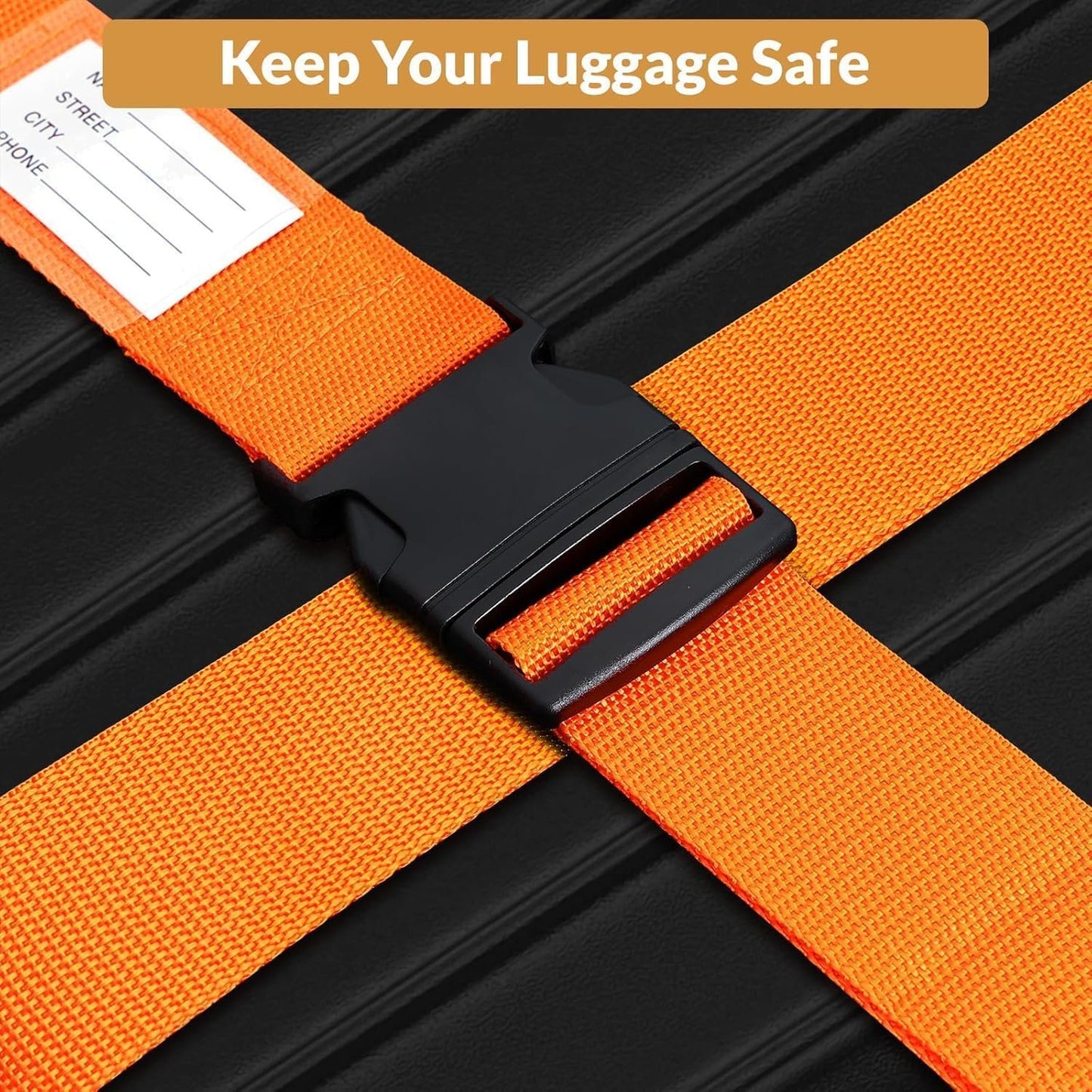 4 Pack Luggage Straps, 2M Adjustable Belts Keep Suitcase Secure While Traveling, with Name ID Card, Luggage Accessories to Secure Bag Cargo Safe Quick-Release (Orange)