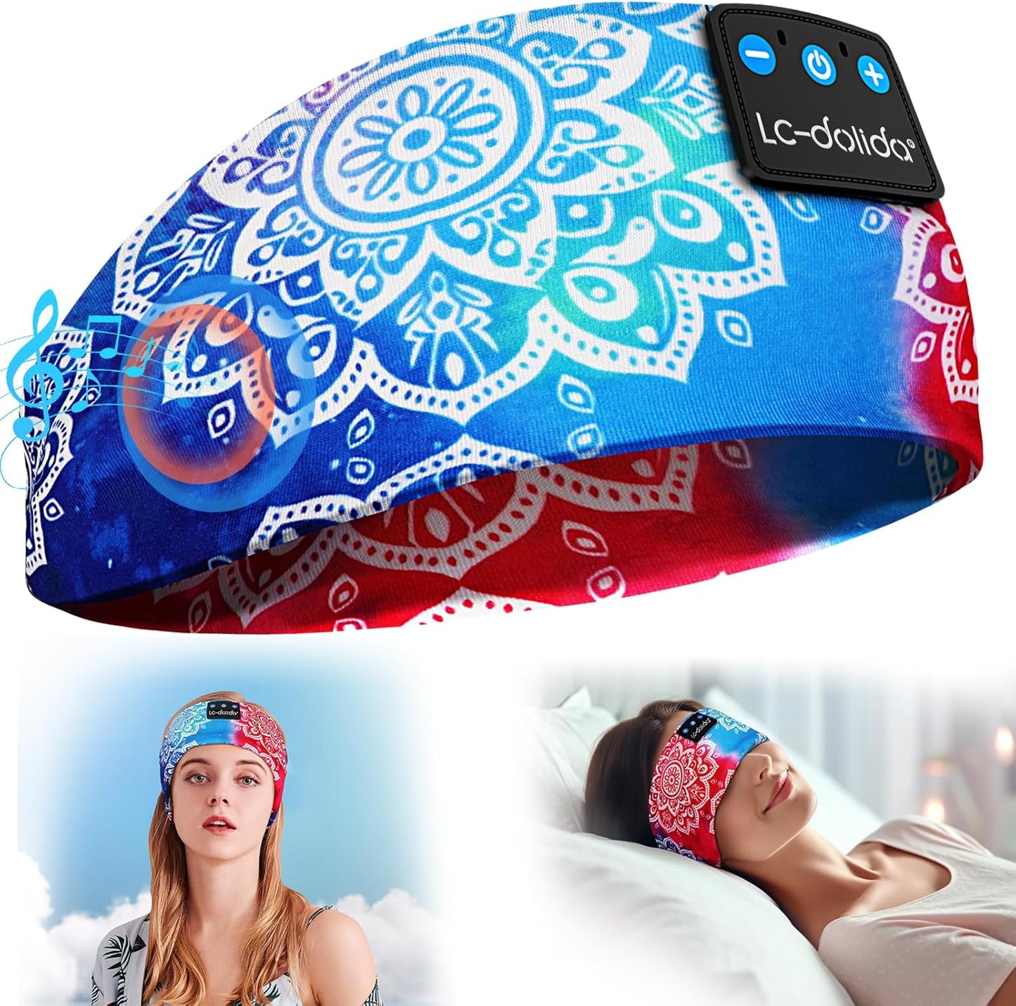 LC-dolida Sleep Mask with Bluetooth Headphones, Painting Sleep Headphones Bluetooth Headband for Sleeping Sports Sleep Mask for Side Sleeper, Best Gift and Travel Essentials
