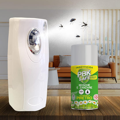 PBK Safe Clovy Home Aerosol Insecticide with Natural Pyrethrum Stop Flies and Mosquitoes, 1 Piece (3 Bottles + Dispenser)