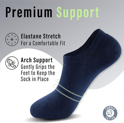 The Essentials Wardrobe 6 Pairs Unisex Low Cut No Show Trainer Liners Socks Combed Cotton Mens Ladies Womens Socks with Anti-Slip Heel Ergonomic Heel Elastane Stretch Socks