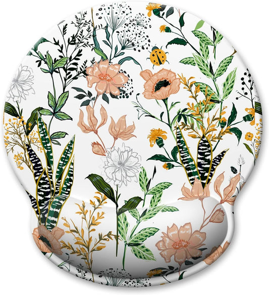 Atufsuat Ergonomic Mouse Pad with Wrist Support, Floral Memory Foam Wrist Rest Mouse Pads, Cute Computer Laptop Office Accessories Decor, Pain Relief Mousepad for Gaming Work Women Girls, White Flower