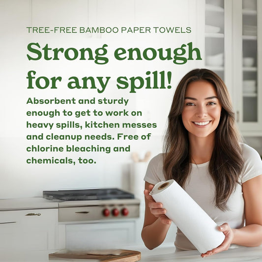 Caboo Tree Free Bamboo Paper Towels, 8 Rolls, Earth Friendly Sustainable Kitchen Paper Towels with Strong 2 Ply