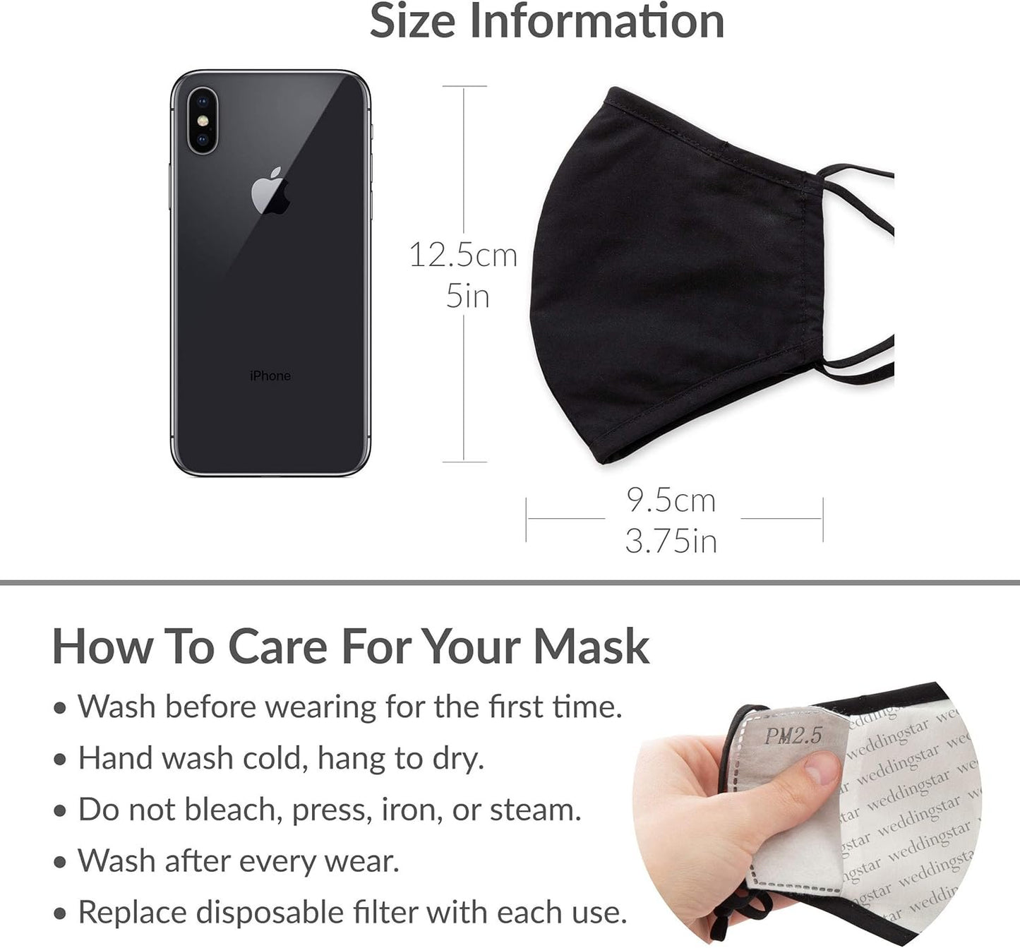 Weddingstar 3 Pack Washable Cloth Face Mask Reusable and Adjustable with Filter Pocket