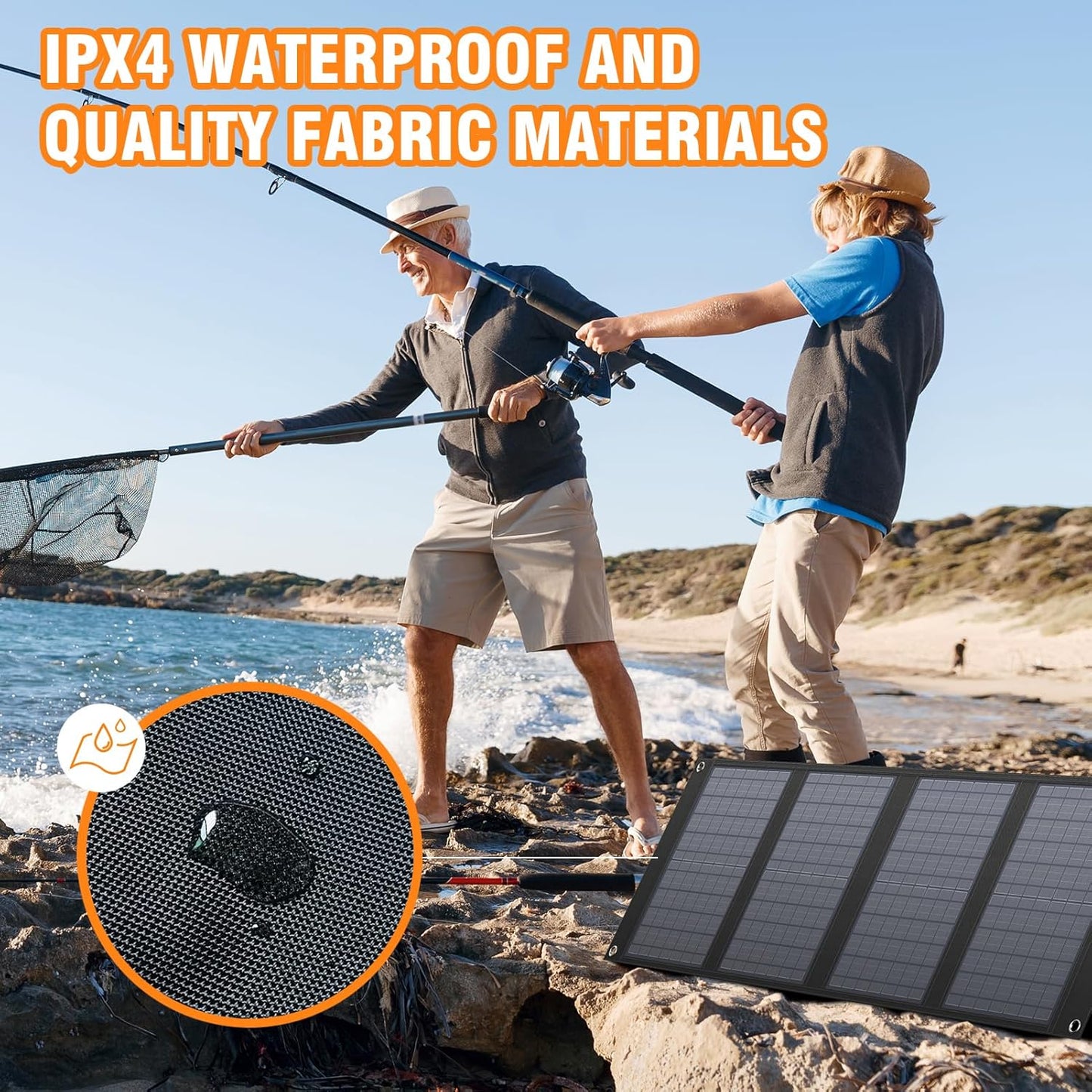 40 Watt Portable Solar Panel for 100W~200W Portable Power Station, Foldable Solar Charger with 12-15V DC Output (11 Connectors) and Adjustable Kickstand,USB QC3.0 Port for Camping Hiking Van RV Trip