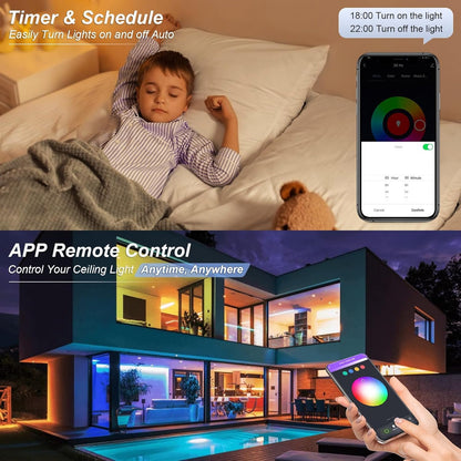 SILAMPDI Led Ceiling Light WiFi Tuya Control, 24W Smart Ceiling Light White, RGB Mode with Remote Control 16 Million Colors Timer & Memory 3000K-6500K Connect Alex Google Siri for Bedroom Living Room