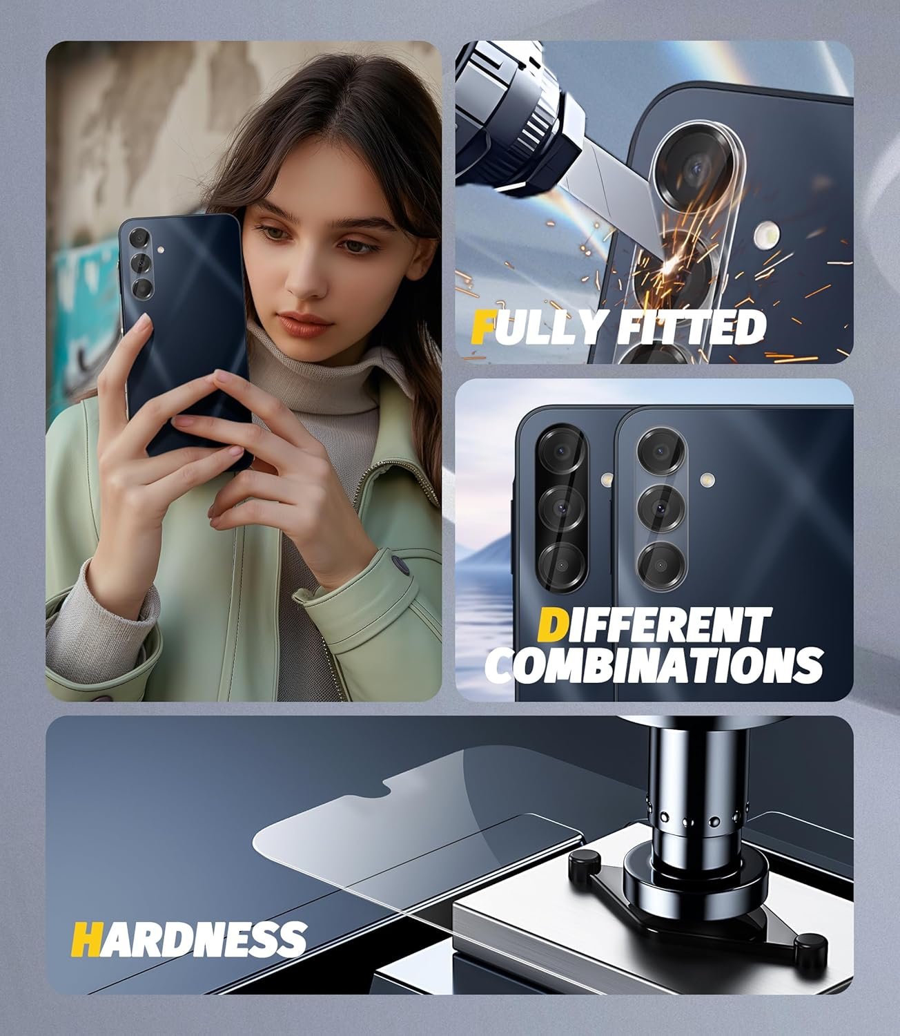 (4+4) Orzero Compatible for Samsung Galaxy A16 5G / 4G 6.7 inch, 4 Pack Front Screen Protector + 4 Pack Camera Lens Protector Tempered Glass Premium Quality High Definition Bubble-Free Anti-Scratch