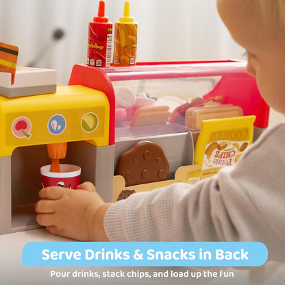 Pretend Play Food Toy for Kids Toddlers, Play Kitchen Accessories Include Sandwich Maker Toy with Slicer for Ham, Menu and Ingredients, Play Restaurant Food Toy for Girls Birthday Gift