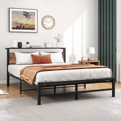 VERFARM Queen Bed Frame with Wood Storage Headboard, Metal Platform Bed Frame Queen Size No Box Spring Needed, Strong Slats Mattress Foundation, Non-Slip Noise Free, Easy Assembly