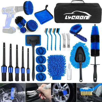 LYACON Car Cleaning Kit – 28PCS, Interior Car Accessories, Car Wash Kit – Car Cleaning Products Interior and Exterior – Cleaning Brush for Car Rims, Car Seats, Window Cleaner, Detailing Kit for Cars