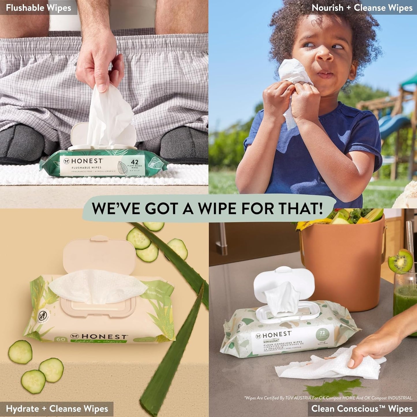 The Honest Company Plant-Based Snot Removing Wipes | Soothing Nose + Face Wipes with Aloe | Hypoallergenic for Sensitive Skin, EWG Verified | Fragrance Free, 60 Count