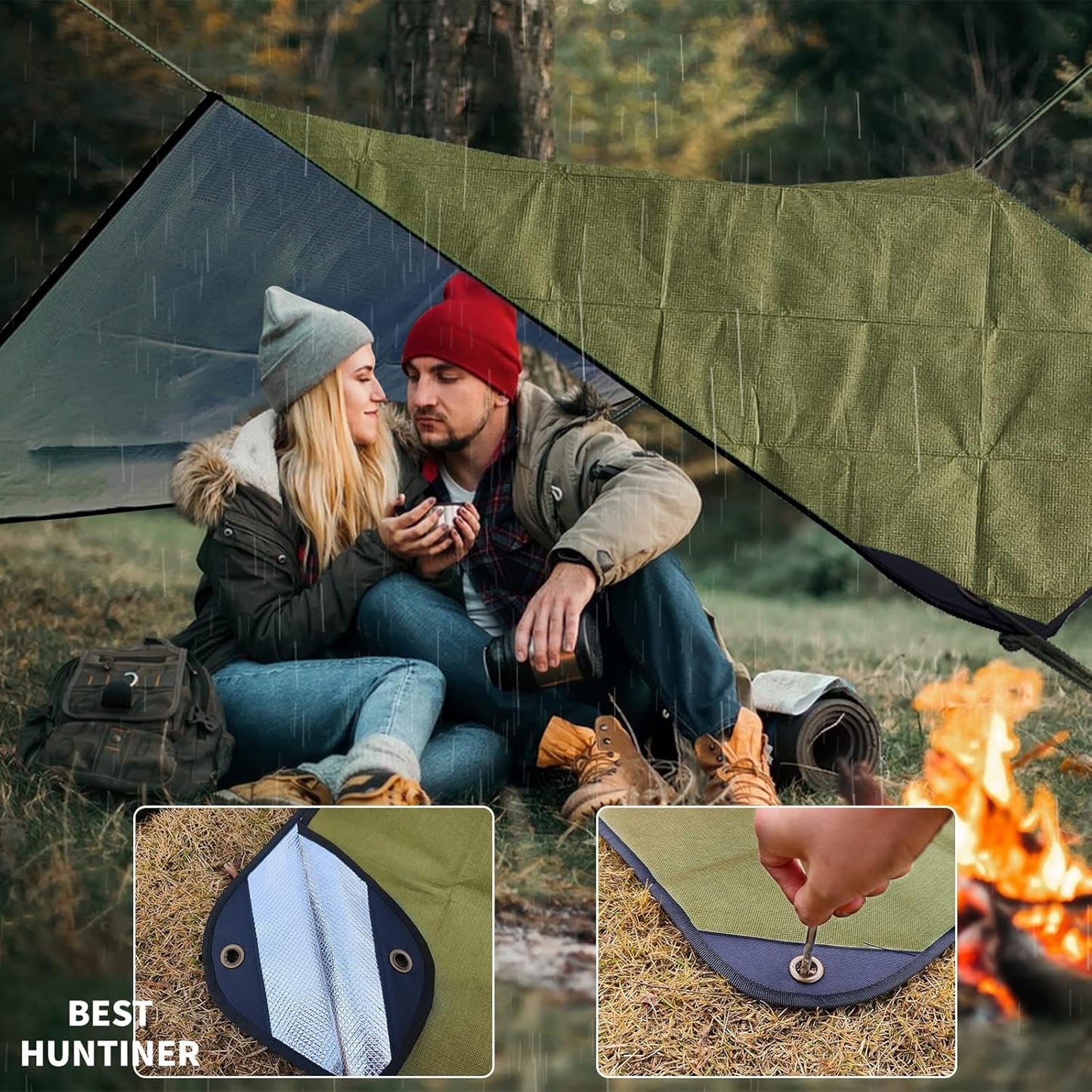 BESTHUNTINER Heavy Duty Aluminium Survival Blanket -Multifunctional Reflective Tarp Insulate Blanket - 213cmx150cm Waterproof Camping Hiking Space Tarp Shelter Emergency Blanket