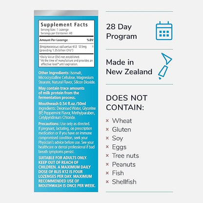 BLIS Probiotics Fresh Breath Kit with Potent BLIS K12 Oral Probiotics | Clinically Proven Bad Breath and Halitosis Treatment | Contains Mouthwash, Tongue Scraper and Lozenges - 4 Week Supply