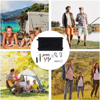Solar Charger - Outdoor Solar Powered Charger | Tri-Fold Portable Solars Battery Generator Panel | 100w Double USB Laptop, Smartphone, Tablet Power Bank For Fishing, Hiking, Camping And Road Trip