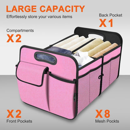 HABOPET Collapsible Car Storage - Multi-Compartment Organizer for SUV, Car, Mini-Van, Pink