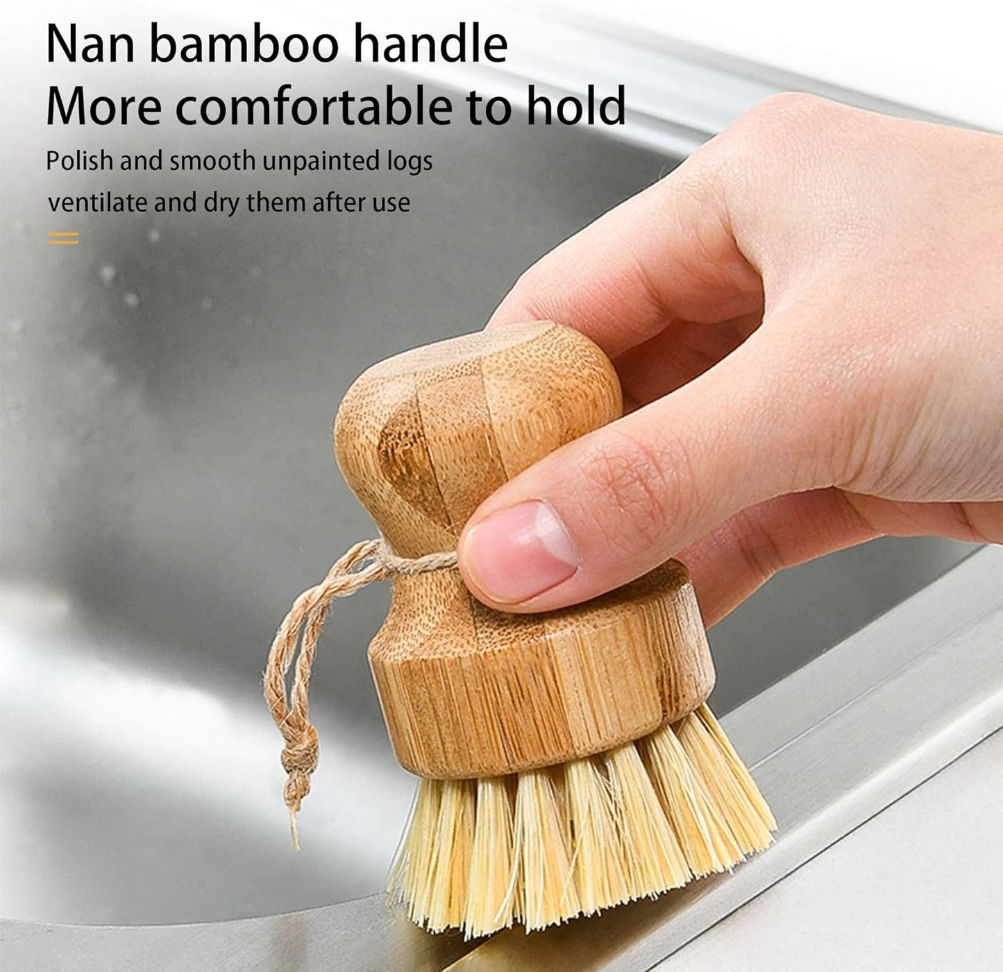 Natural Sisal Dish Washing Brush Bamboo Round Scrub Brush Pots Pans Vegetables Household Cleaning Brush… (Palm)