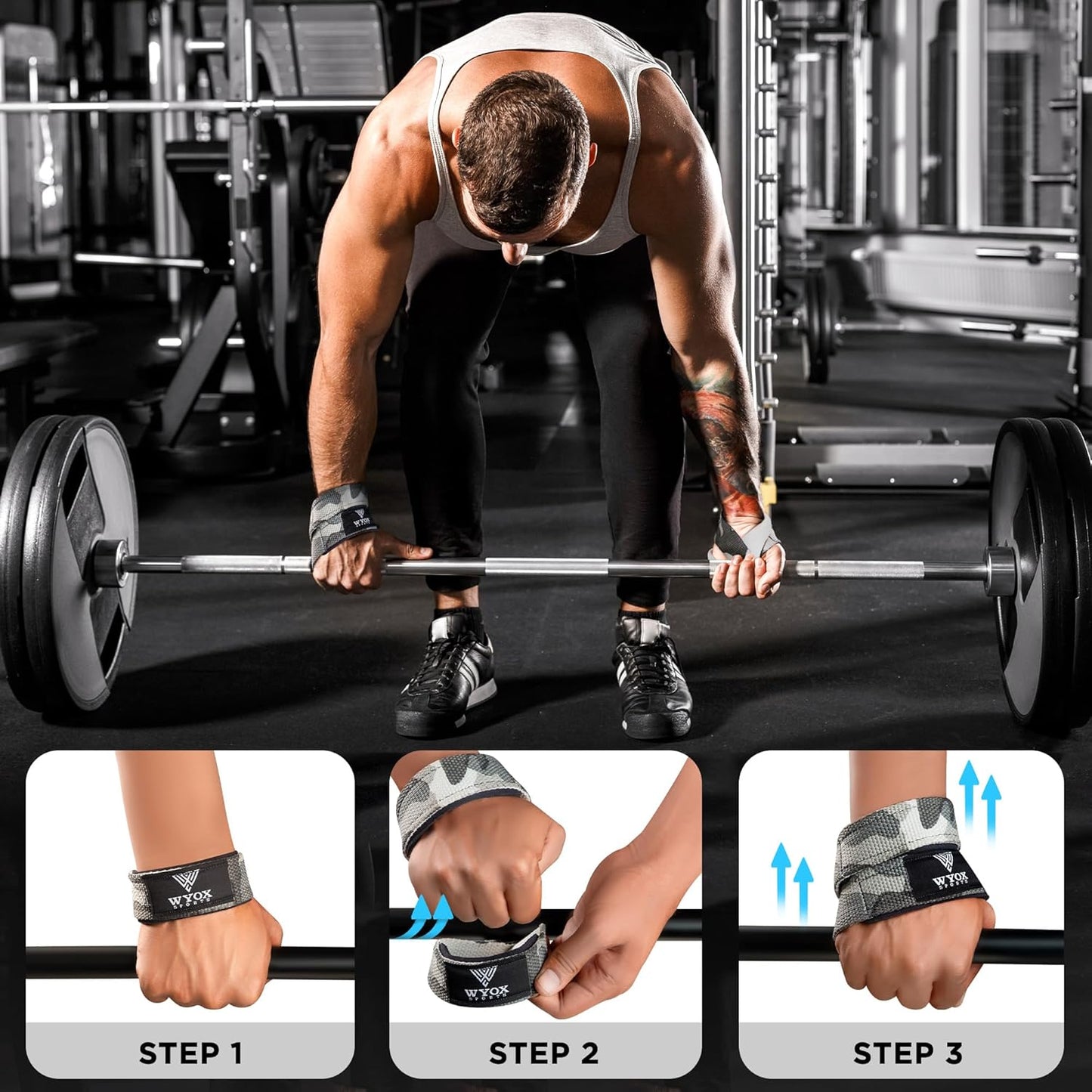 Wyox Figure 8 Weight Lifting Straps with Neoprene Wrist Support Pair (Black)