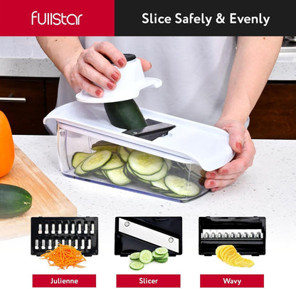 Vegetable Chopper & Mandoline Slicer with Container - Veggie Onion Salad Food Cutter Dicer - Julienne & Wavy Slicer - Grater Zester - Kitchen Tools Gadgets - Home Essentials (8-in-1 PRO White)