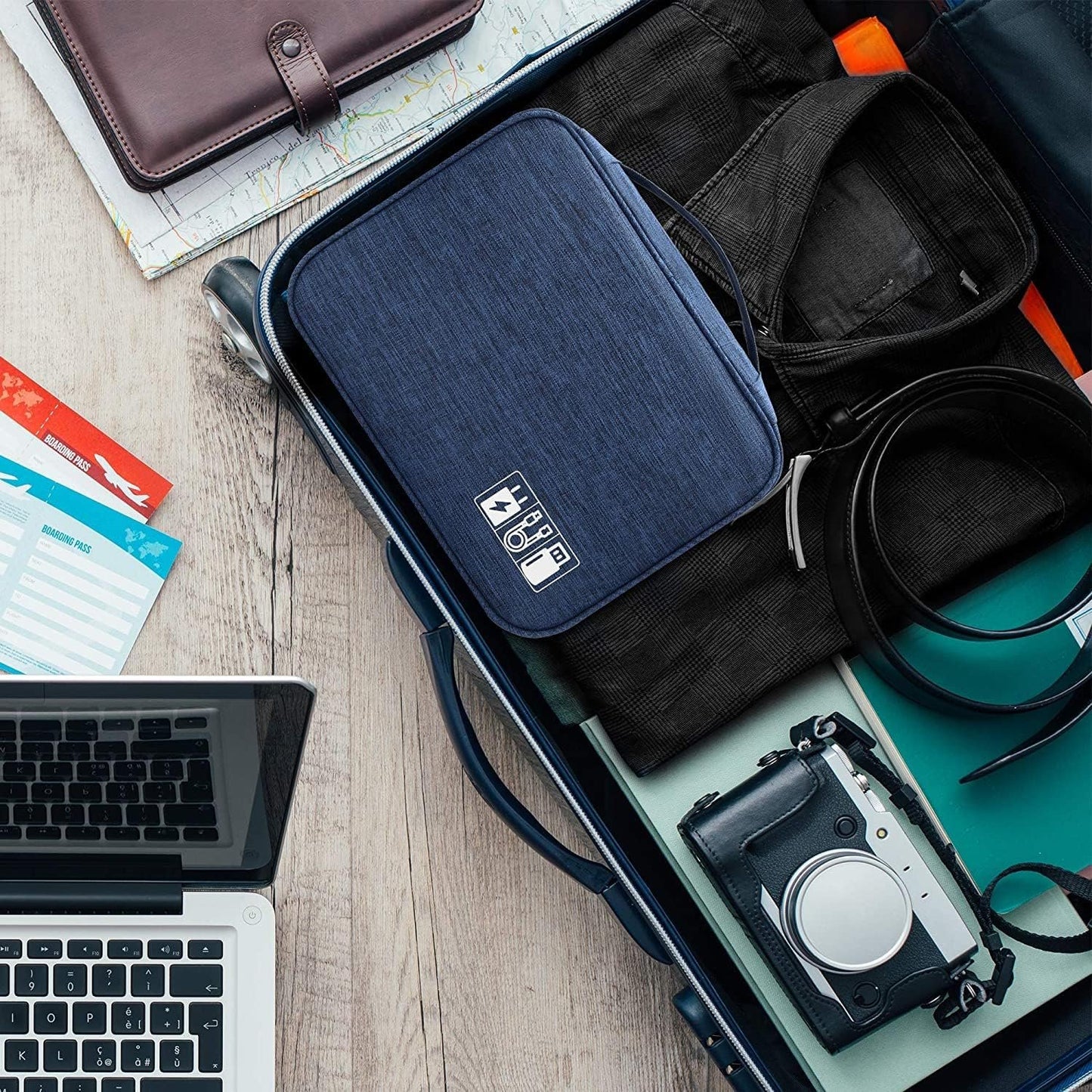 ACOPTON Electronic Organizer, Portable Travel Organizer Bag, Waterproof Case for iPad Electronics Accessories, Cables, Chargers, Hard Drives, Power Bank, Playing Cards, blue navy, Bag Organizer