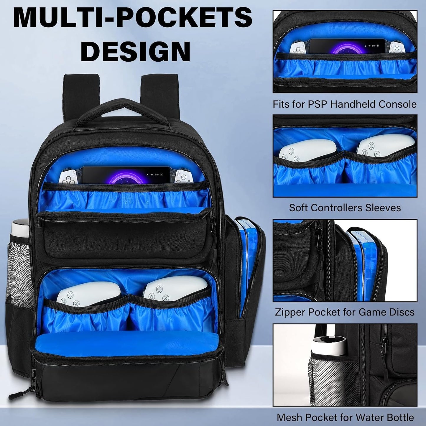Travel Backpack Fits for PS5/PS5 Pro, Protective Carrying Case Storage Bag Compatible with Playstation 5/PSP Handheld Console/15.6'' Laptop/Gaming Accessories