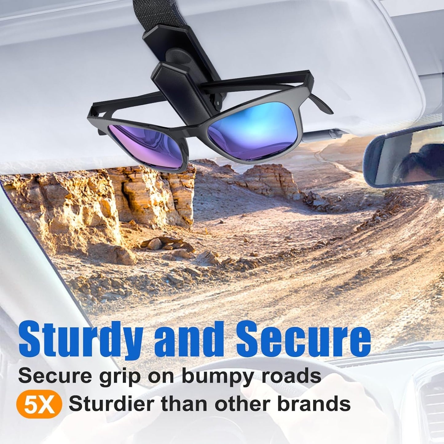 One-Handed-Operation Sunglasses Holder for Car, 2 Pack Visor Sunglass Holder Clip, Car Accessories Interior, Universal Fit Silicone Padded Visor Sunglass Holder Car, Unmatched Durability