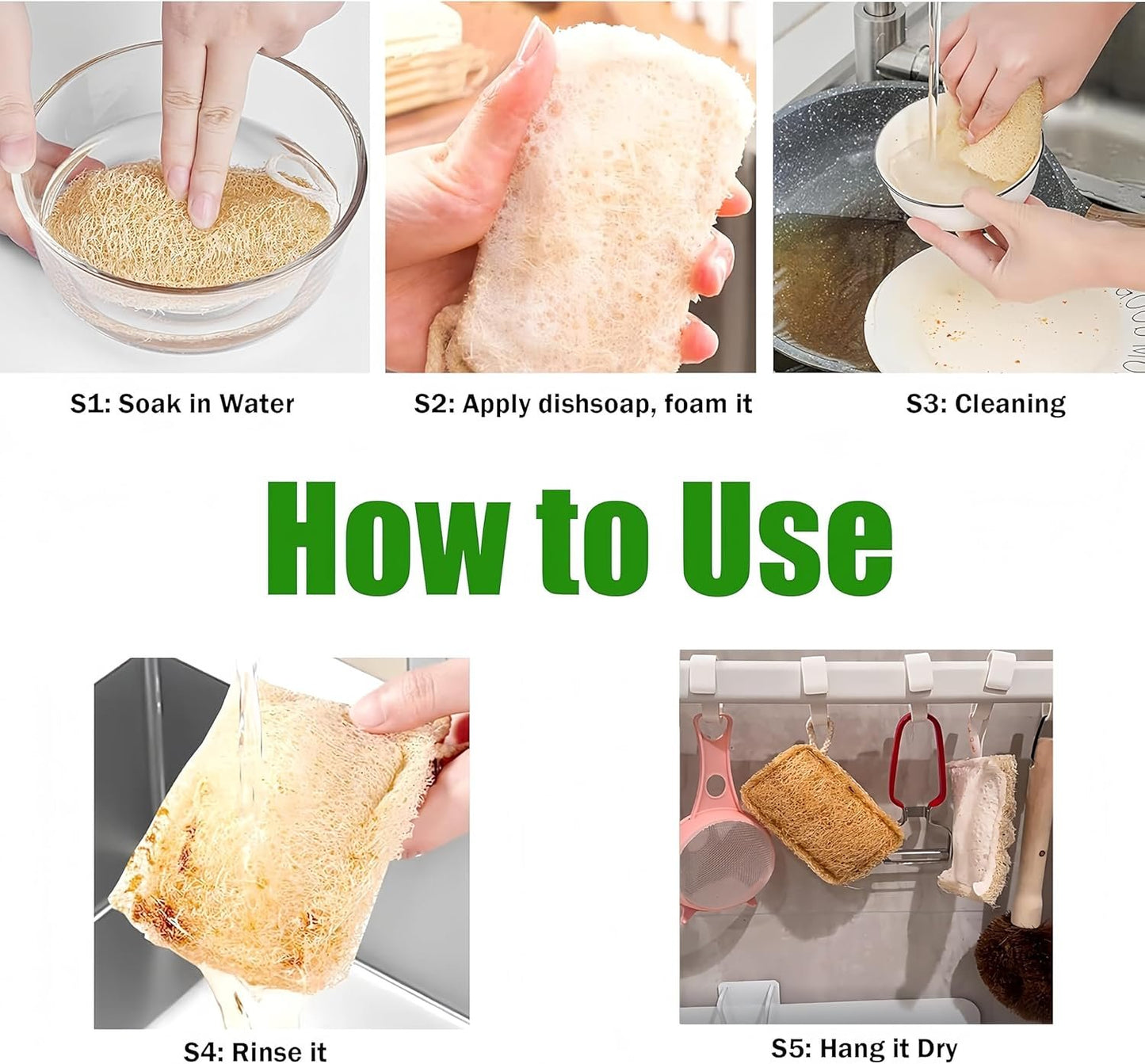 Natural Loofah Sponges for Dishes,Loofah Kitchen Scrubber,Odor-Free Biodegradable, Eco Friendly Dishwashing Sponge Natural for Kitchen Cleaning and Scrubbing(2Pcs) (Rotundity)