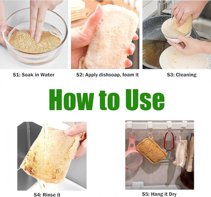Natural Loofah Sponges for Dishes,Loofah Kitchen Scrubber,Odor-Free Biodegradable, Eco Friendly Dishwashing Sponge Natural for Kitchen Cleaning and Scrubbing(2Pcs) (Rotundity)