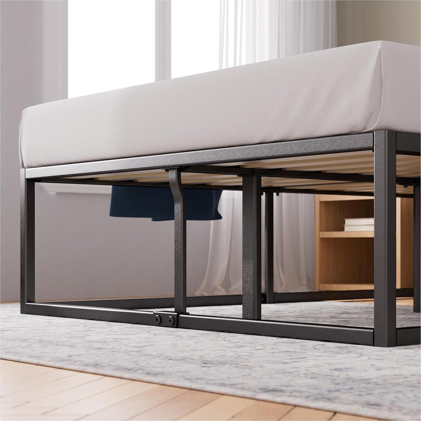 Zinus Joseph 45cm Double Bed Frame with Under Bed Storage and Mattress Base - Industrial Metal Steel, Black
