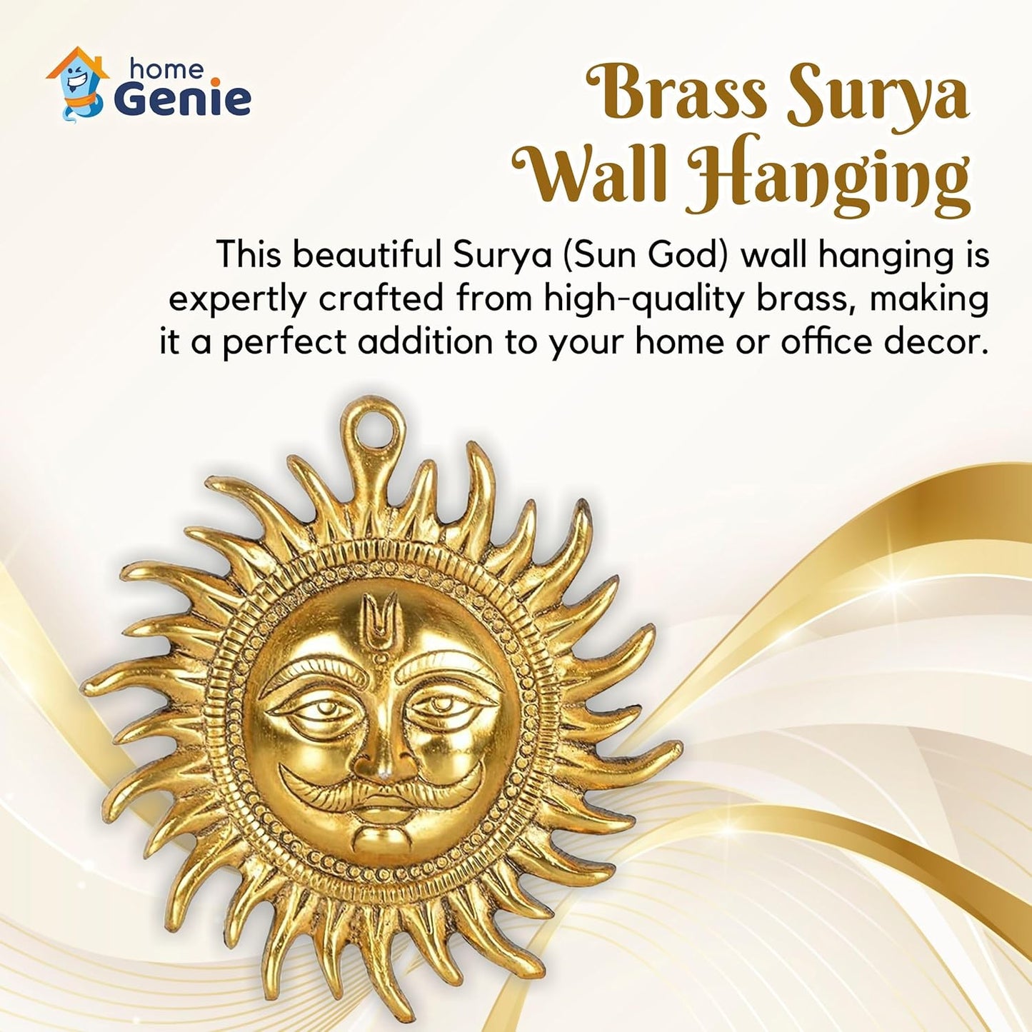 Home Genie "Brass Surya Wall Hanging | Sun God Wall Decor for Home & Office | Positive Energy & Vastu Correction