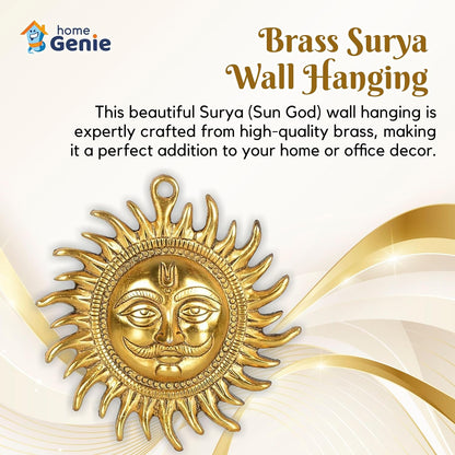 Home Genie "Brass Surya Wall Hanging | Sun God Wall Decor for Home & Office | Positive Energy & Vastu Correction