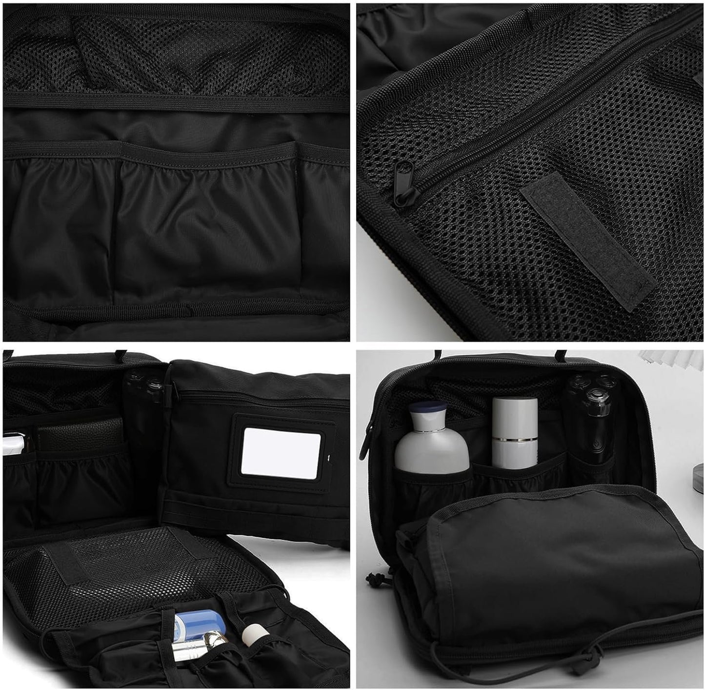 SMONT Mens Toiletry Travel Bag With Double Side full Open Design Travel Toiletry Organizer Dopp Kit Shaving Hygiene Bag Bathroom Hanging Toiletry Bag for Short Trips Tactical Toiletry Bag, Black