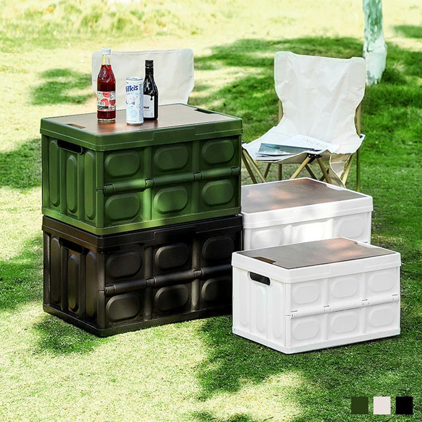 Collapsible SUV Trunk Organizer Durable Cargo Outdoor Storage Organiser Box Secure Snap-on Lid Car Boot Organizer With Waterproof Bag Hard Plastic Storage Box for Camping Picnics,Green