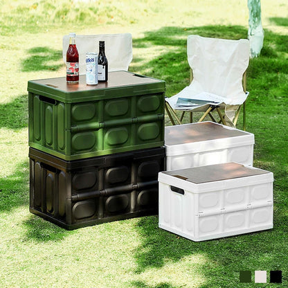 Collapsible SUV Trunk Organizer Durable Cargo Outdoor Storage Organiser Box Secure Snap-on Lid Car Boot Organizer With Waterproof Bag Hard Plastic Storage Box for Camping Picnics,Green