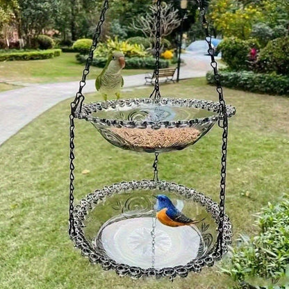 Mangiatoia per uccelli – Vasca per uccelli sospesa – Fontana per uccelli – Ciotola per bere e mangiare per uccelli – Accessorio per gabbia da appendere per giardino, cortile, terrazza, patio