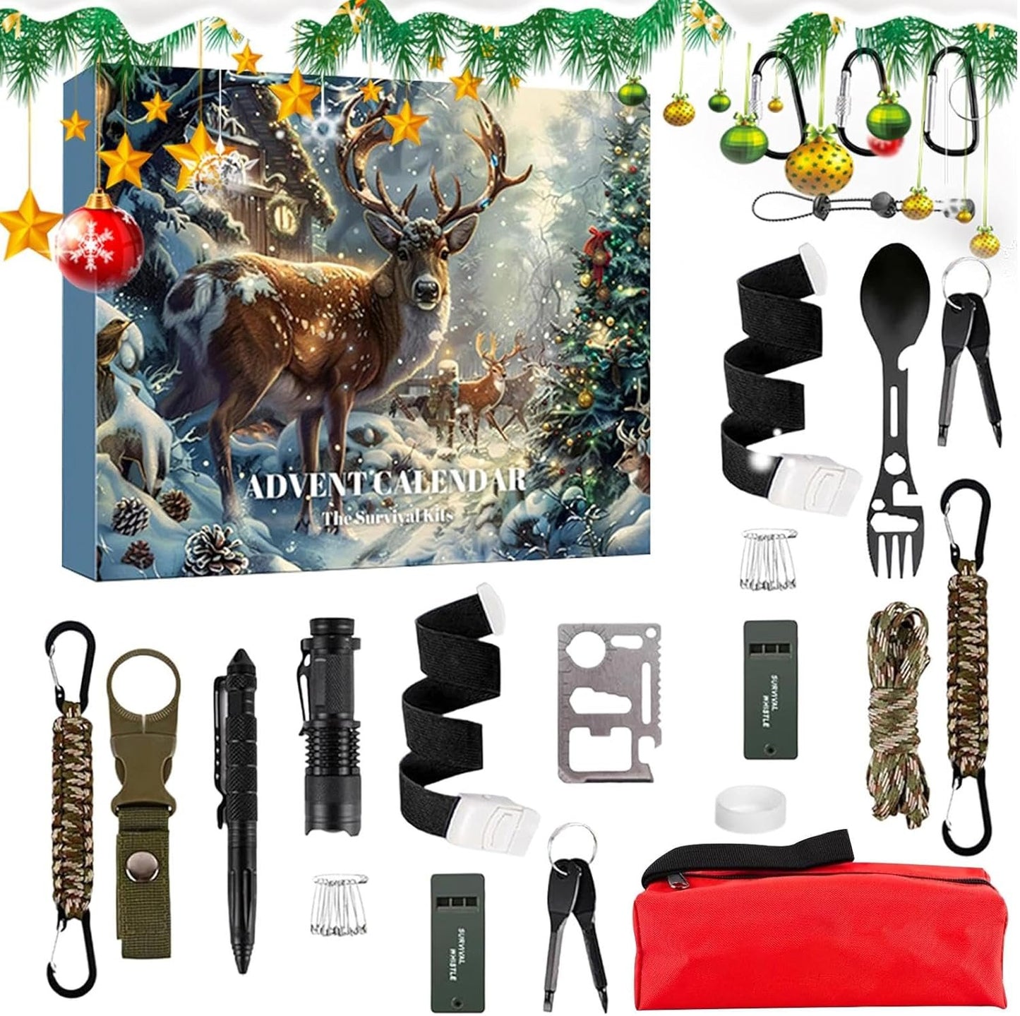 Survival Kit Advent Calendar 2024 | 2024 Survival & Mechanics Advent Calendar For Men,24-Day Christmas Countdown With Tools & Survival Gear,Ideal Xmas Gift For Outdoor & Automotive Enthusiast