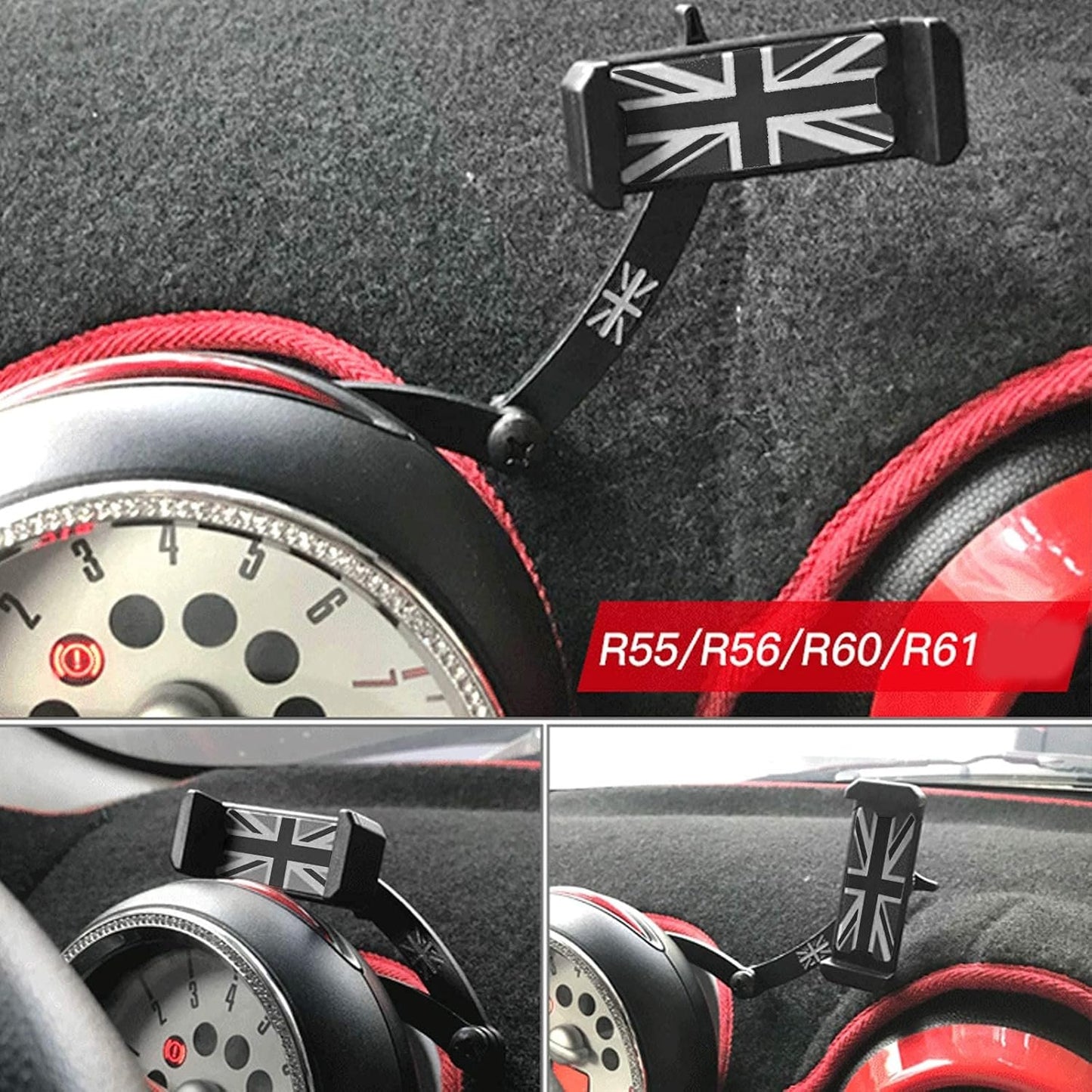 Union Jack Foldable Car Phone Holder Mount Holder Fits Mini Cooper R55 R56 F54 F55 Black Grey