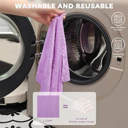Socrates Microfiber Cleaning Cloth Roll – 50 Tear-Away, Ultra-Absorbent, Reusable, Washable, Quick-Dry Towels in Purple
