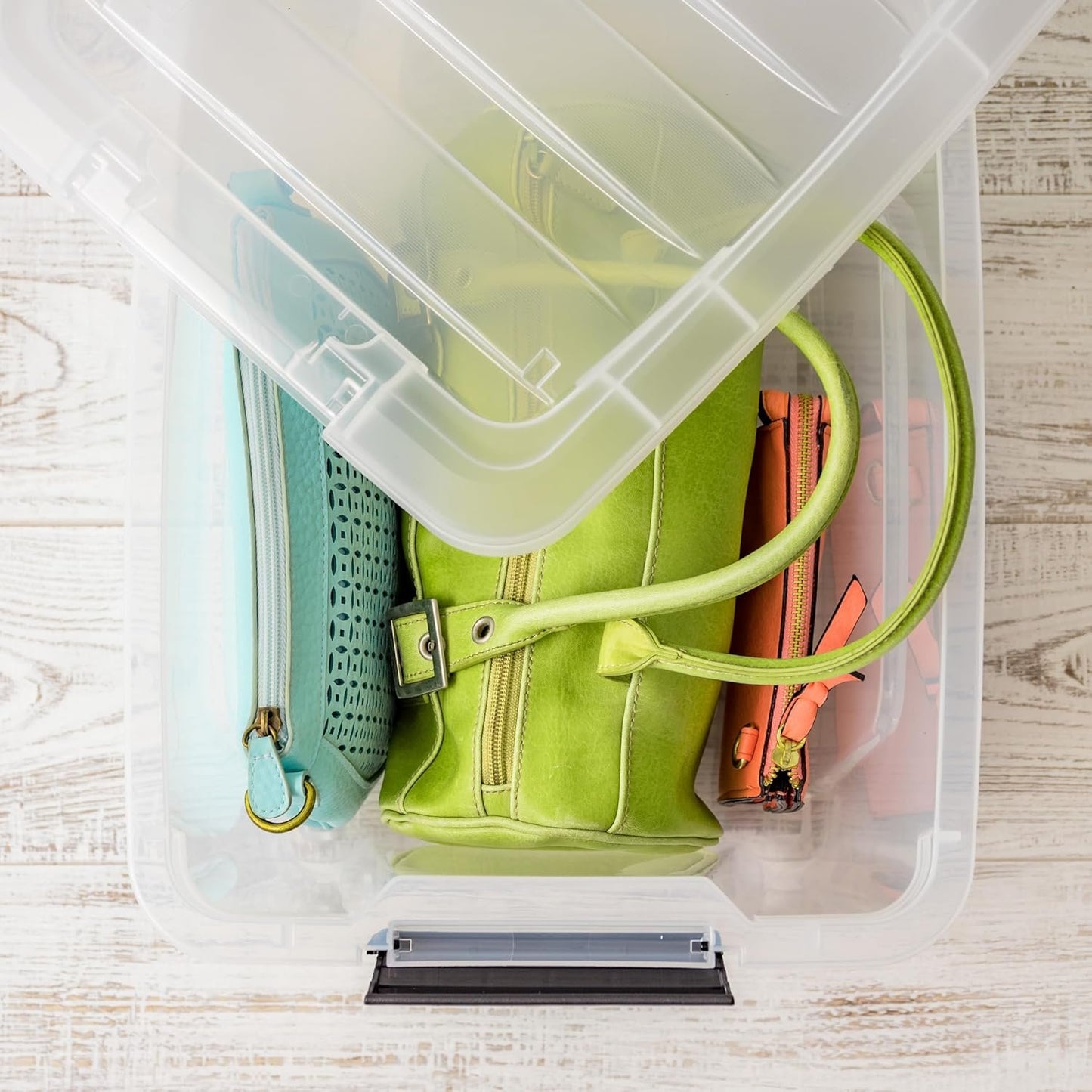 IRIS USA 18 L Plastic Storage Box with Lid and Latches - 4 Pack - BPA-Free, See-Through Organizing Solution, Durable Nestable Stackable Containers, Secure Pull Handle - Clear