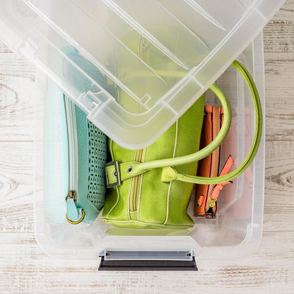 IRIS USA 18 L Plastic Storage Box with Lid and Latches - 4 Pack - BPA-Free, See-Through Organizing Solution, Durable Nestable Stackable Containers, Secure Pull Handle - Clear