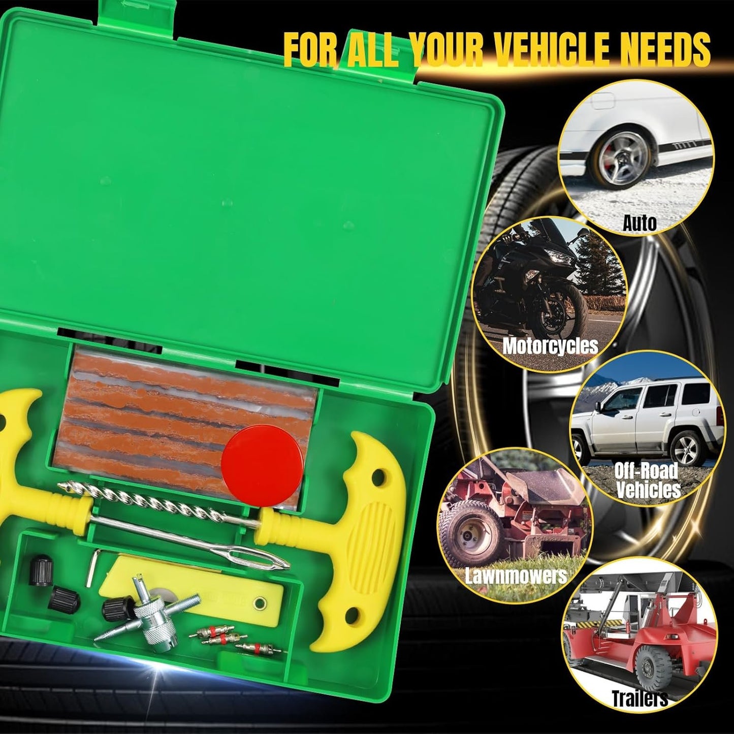 33Pcs Tire Repair Kit, Heavy Duty Tire Plug Kit，Universal Tire Repair Tools to Fix Punctures and Plug Flats Patch Kit for Cars, Motorcycles, Atvs, Tractors, Etc