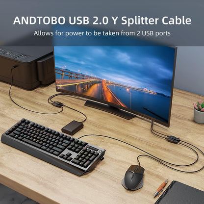 USB 2.0 A Male to 2 Dual USB Female Jack Y Splitter Hub Power Cord Extension Adapter Cable