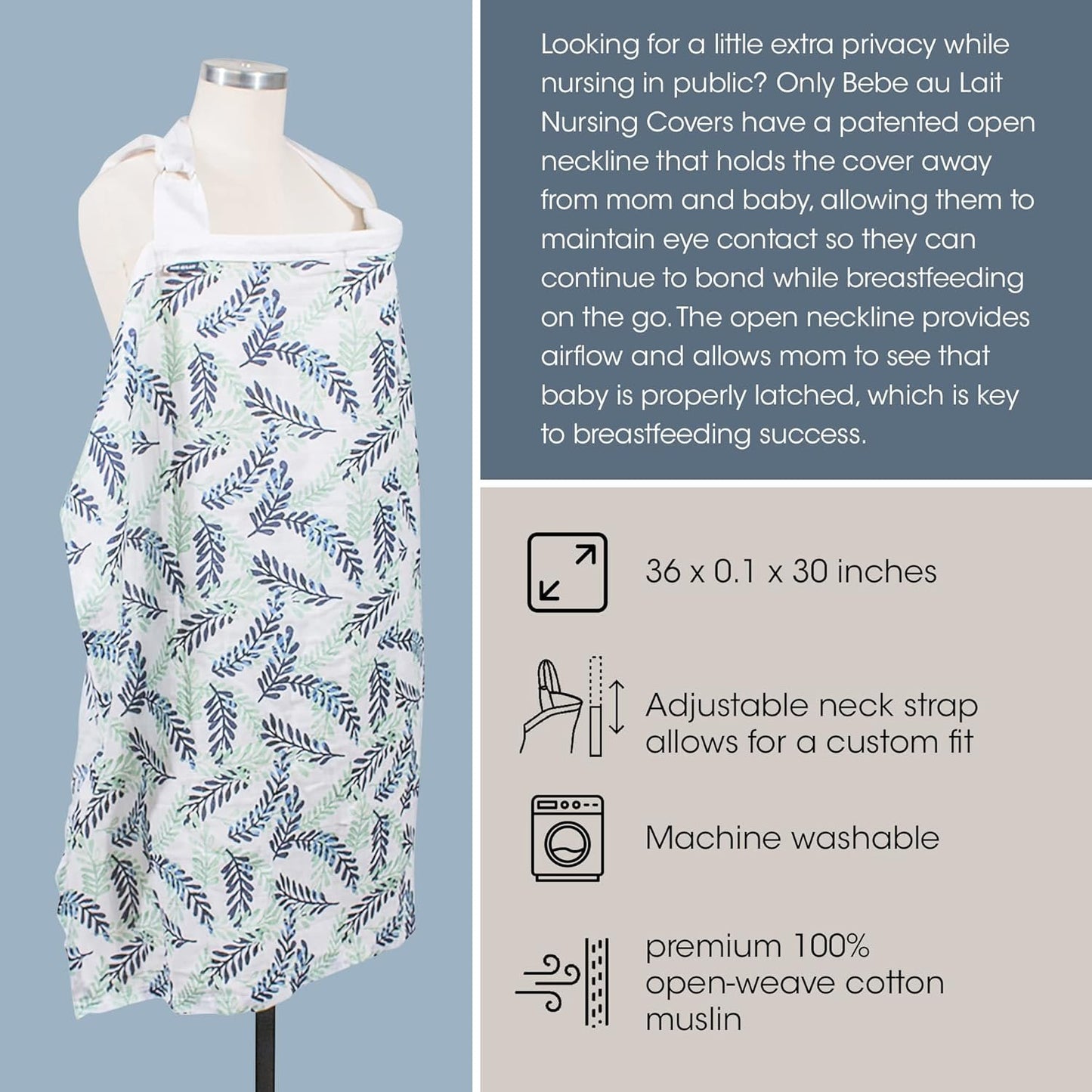 Bebe au Lait Nursing Cover, Apron, Shawl, Privacy Covers for Breast Feeding & Pumping, Breastfeeding Cover for Mom, Soft, & Breathable Muslin Cotton, Full Coverage, One Size Fits All - Athens