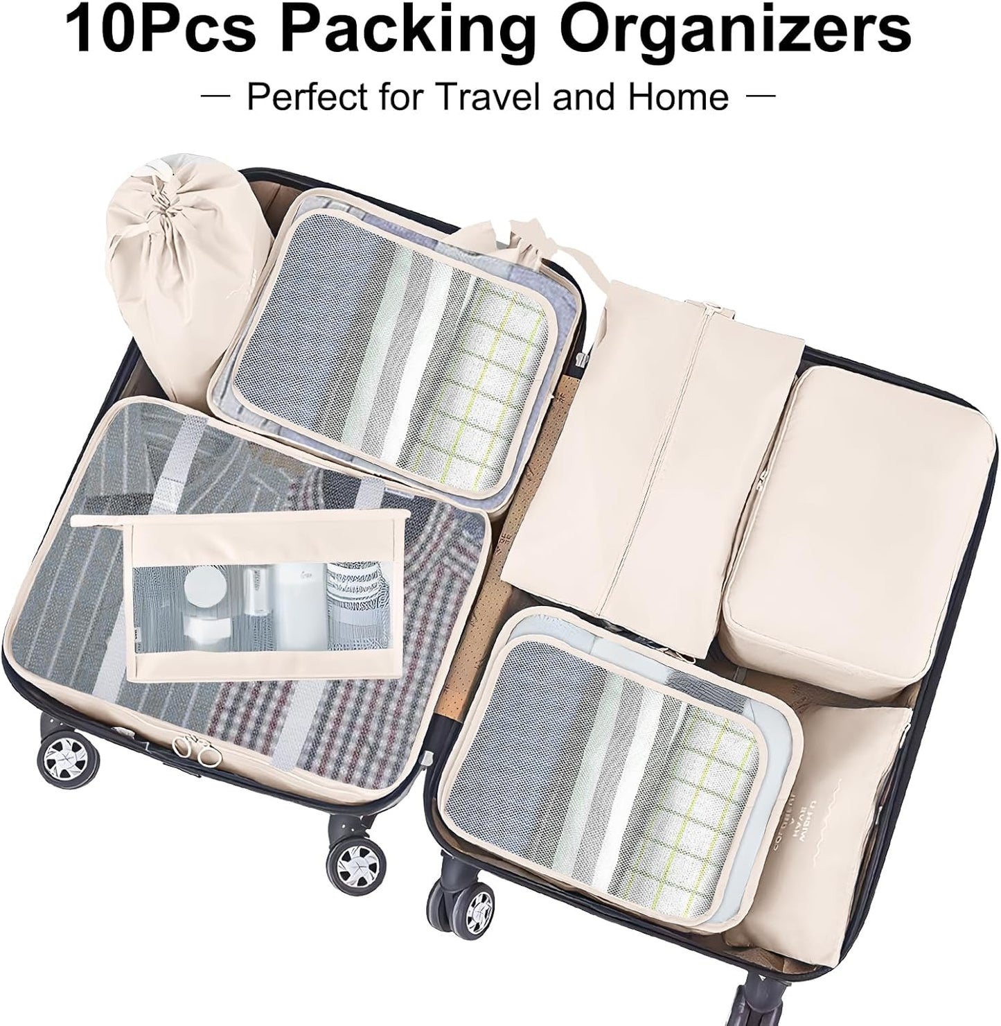 TXBOBECO Suitcase Organizer Set, 10 Pcs Packing Cubes for Suitcase Travel Accessories Suitcase Organizer Suitcase Clothes Bags Cosmetics Org