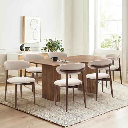COLAMY Wooden Dining Chairs Set of 2, Modern Fabric Upholstered Kitchen Side Chairs, Farmhouse Dining Room Chair with Foot Pegs, Beige