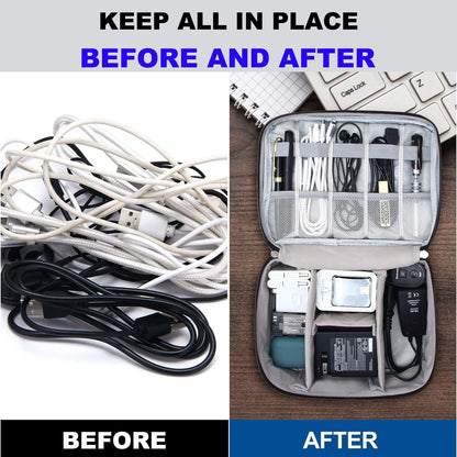 Travel Cable Organizer Bag, Electronic Accessories Case Portable Double Layer Cable Storage Bag for Cord,Phone,Charger, Flash Drive, Phone, SD Card,Personal Items (Dark Blue)