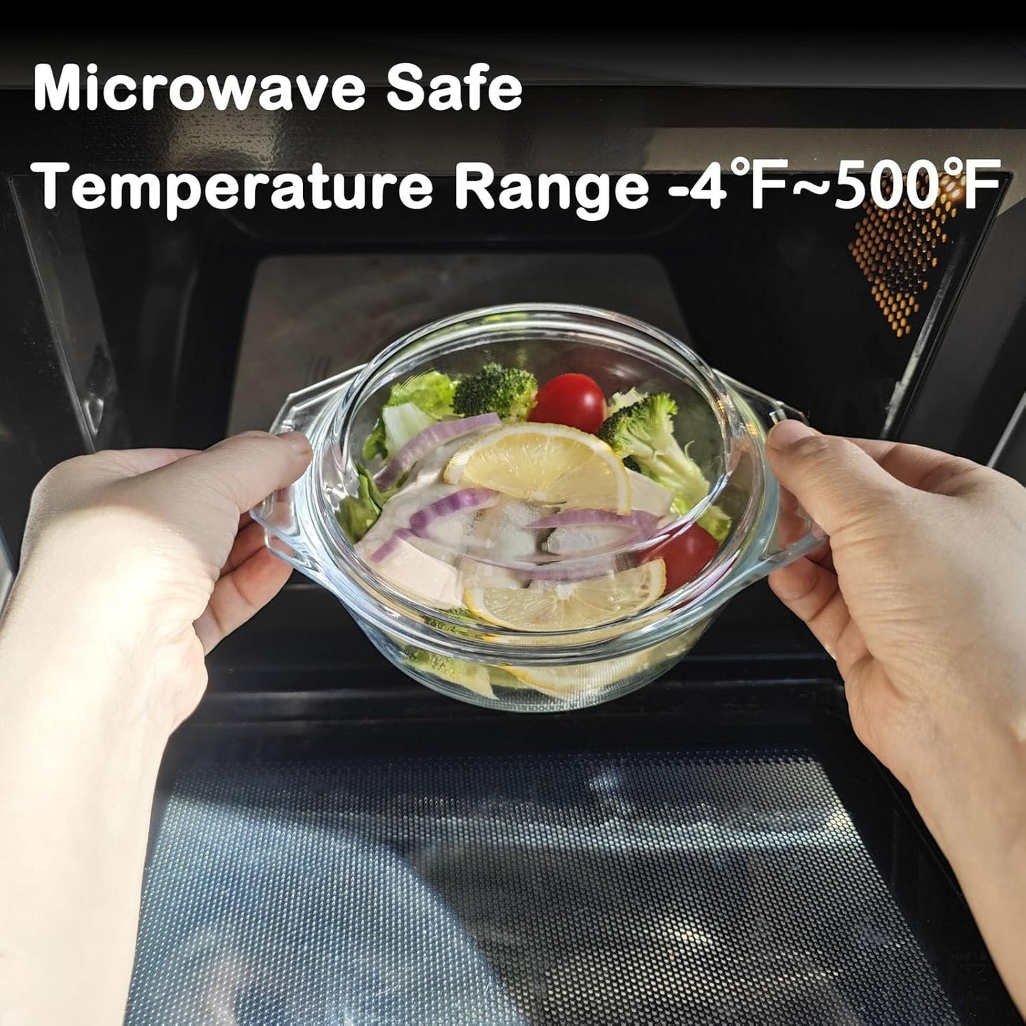 Glass Casserole Dish With Glass Lid, Covered Glass Microwavable Bowl Oven Safe, Easy Grab Glass Baking Dish for Oven (0.75 QT)