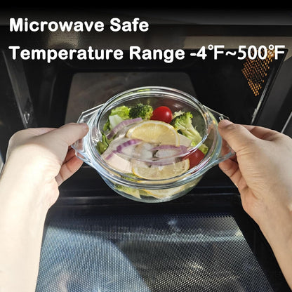 Glass Casserole Dish With Glass Lid, Covered Glass Microwavable Bowl Oven Safe, Easy Grab Glass Baking Dish for Oven (0.75 QT)